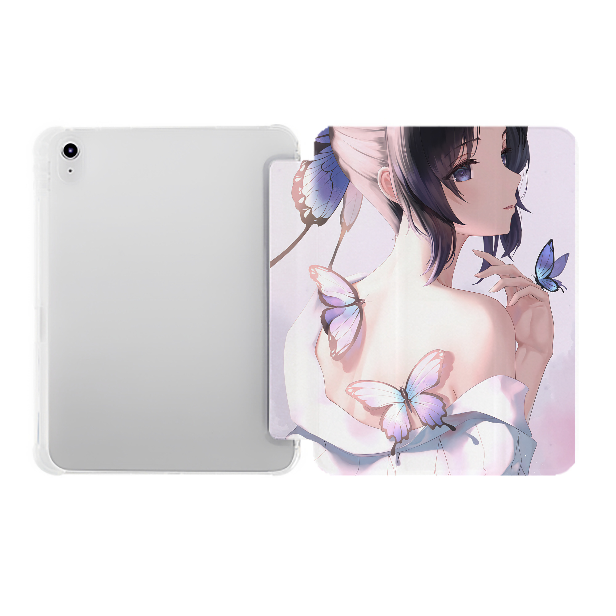 （画像用） 鬼滅の刃（きめつのやいば）蟲柱-胡蝶 しのぶ／こちょう しのぶ Kochou Shinobu IPad ケース ペン収納付き 三つ折りスタンド PUレザー×シリコン 対応機種9.5/10.5/10.9インチ